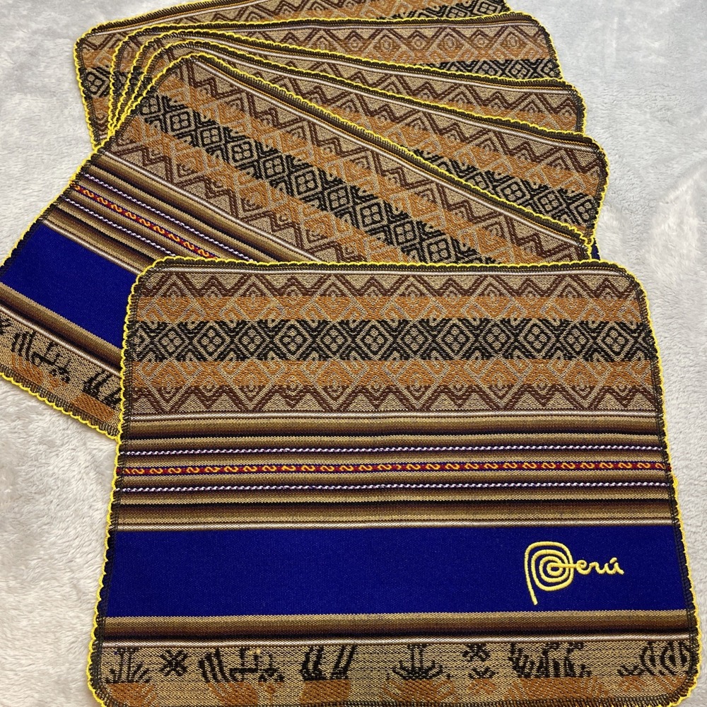 Set‎ of 6 Authentic Peruvian Woven Placemats Ethnic Geometric Stripe 11.5"x14.5"